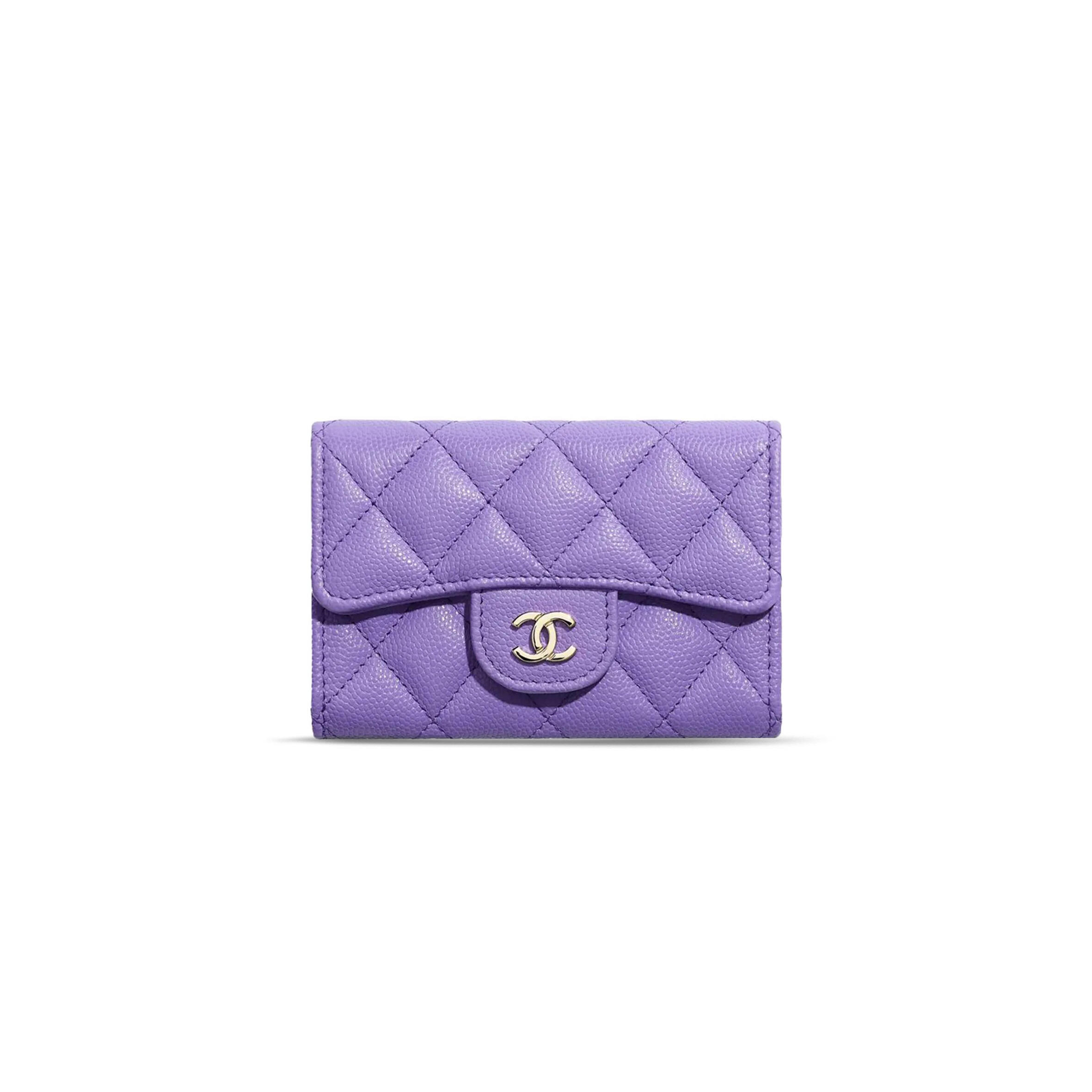 CHANEL CAVIAR QUILTED FLAP CARD HOLDER WALLET PURPLE AP0214 (11.3*7.5*2.5cm)